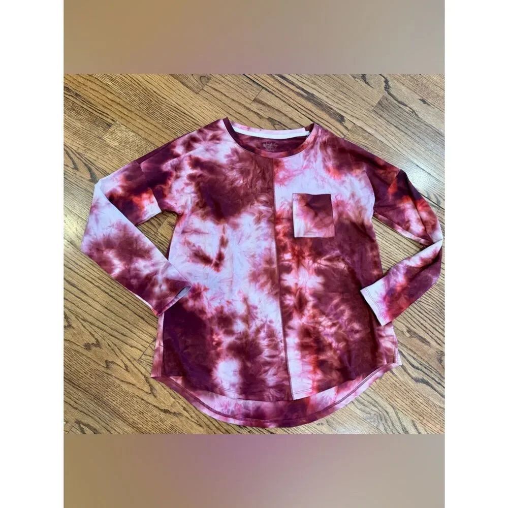 WONDERLY STIDIO Tie-Dye Long Sleeve Tee Burgundy Pink White Like New Small S